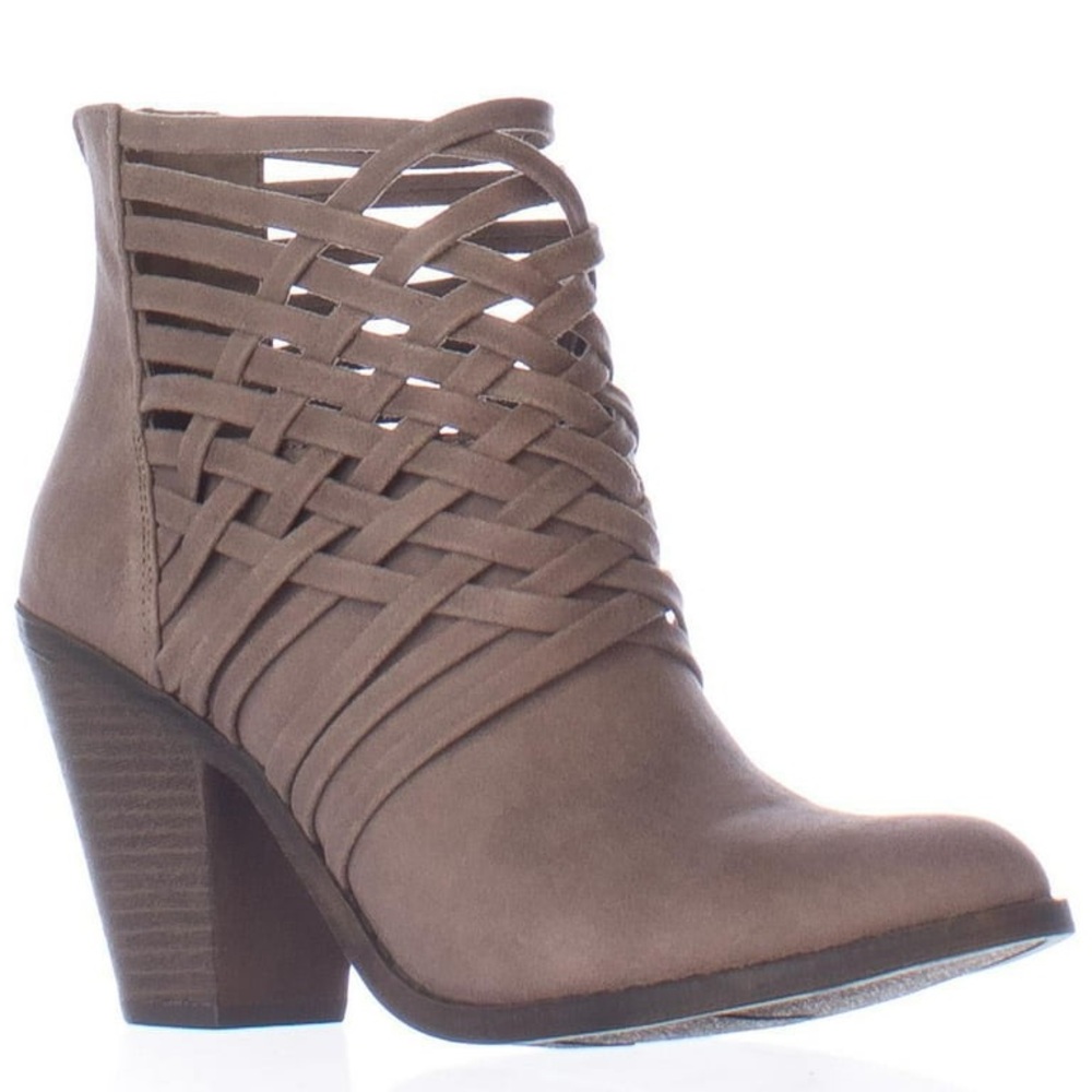 Fergalicious women taupe Weever ankle booties size 8 block 3.5“ heels never worn